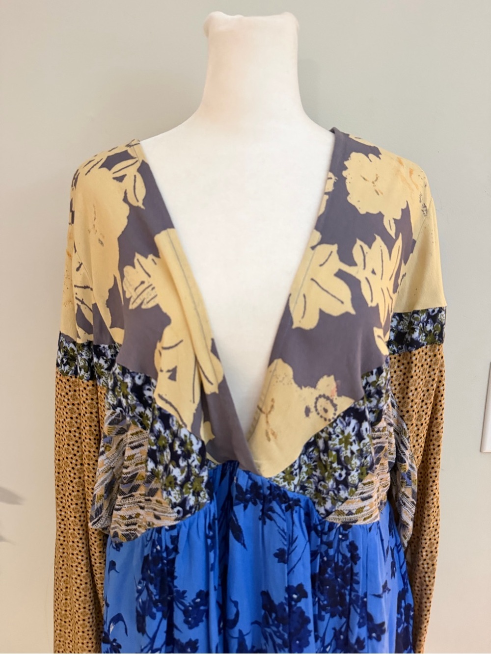 Free People Aloha State of Mind Storm Cloud Patchwork Peplum Blouse L - Picture 4 of 12